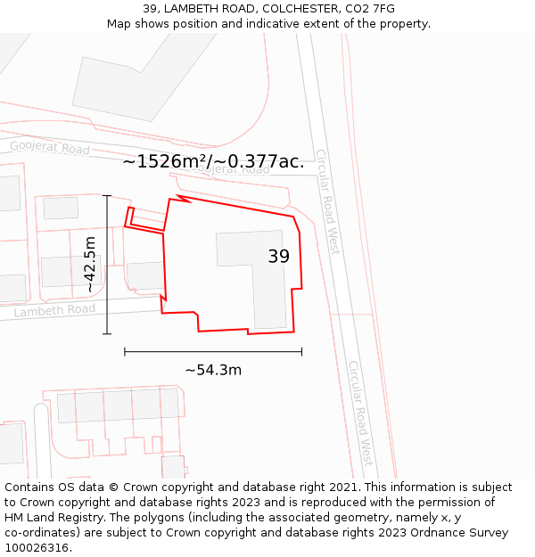 39, LAMBETH ROAD, COLCHESTER, CO2 7FG: Plot and title map