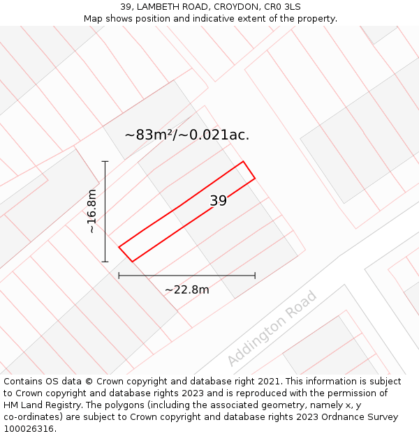 39, LAMBETH ROAD, CROYDON, CR0 3LS: Plot and title map