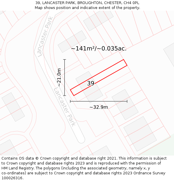 39, LANCASTER PARK, BROUGHTON, CHESTER, CH4 0PL: Plot and title map