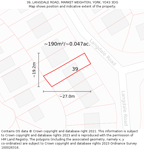 39, LANGDALE ROAD, MARKET WEIGHTON, YORK, YO43 3DG: Plot and title map