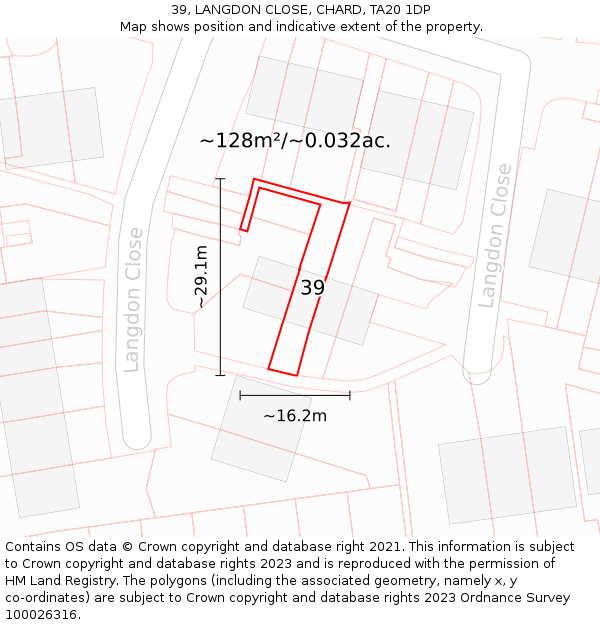 39, LANGDON CLOSE, CHARD, TA20 1DP: Plot and title map