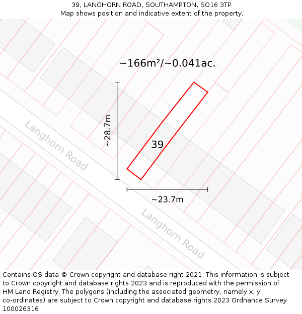 39, LANGHORN ROAD, SOUTHAMPTON, SO16 3TP: Plot and title map