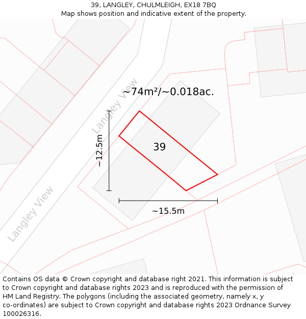 39, LANGLEY, CHULMLEIGH, EX18 7BQ: Plot and title map