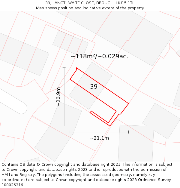 39, LANGTHWAITE CLOSE, BROUGH, HU15 1TH: Plot and title map