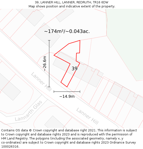 39, LANNER HILL, LANNER, REDRUTH, TR16 6DW: Plot and title map