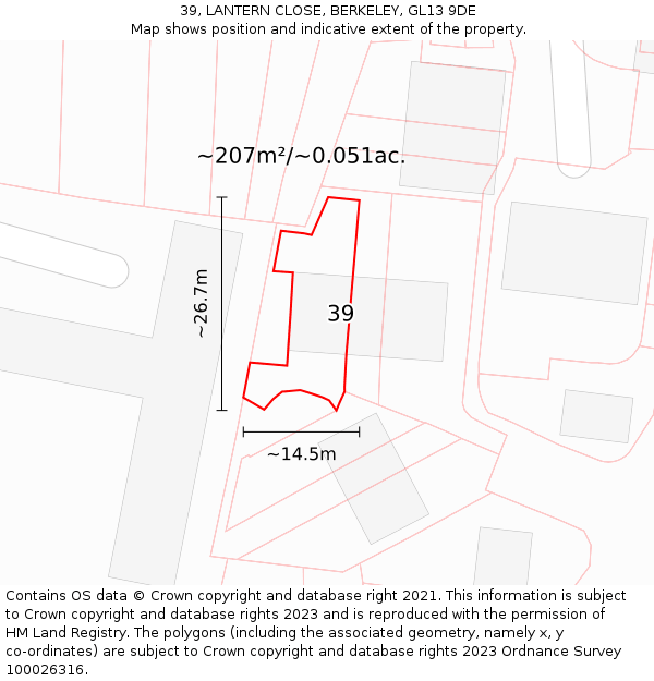 39, LANTERN CLOSE, BERKELEY, GL13 9DE: Plot and title map
