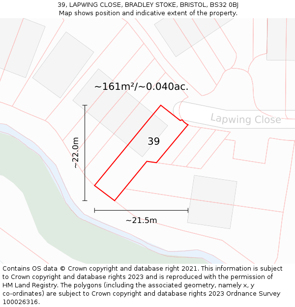 39, LAPWING CLOSE, BRADLEY STOKE, BRISTOL, BS32 0BJ: Plot and title map