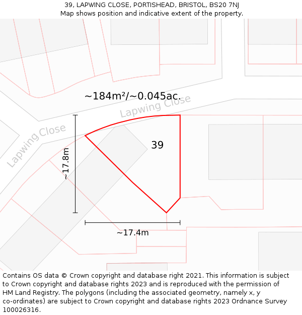39, LAPWING CLOSE, PORTISHEAD, BRISTOL, BS20 7NJ: Plot and title map