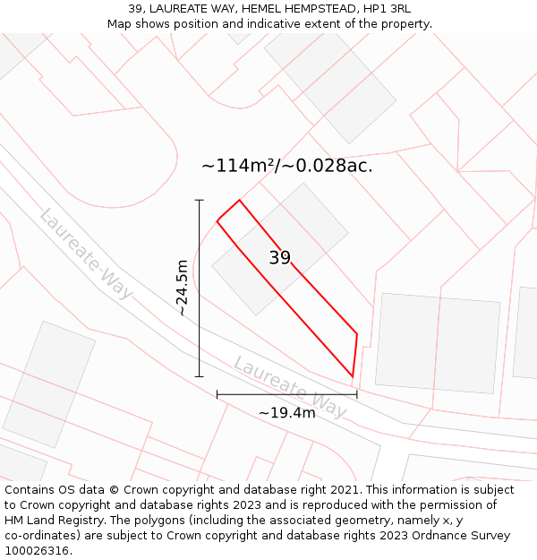 39, LAUREATE WAY, HEMEL HEMPSTEAD, HP1 3RL: Plot and title map