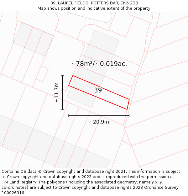39, LAUREL FIELDS, POTTERS BAR, EN6 2BB: Plot and title map