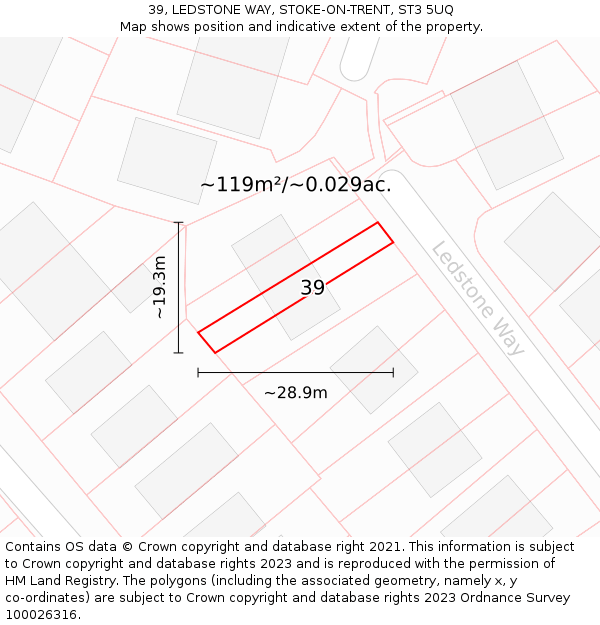 39, LEDSTONE WAY, STOKE-ON-TRENT, ST3 5UQ: Plot and title map