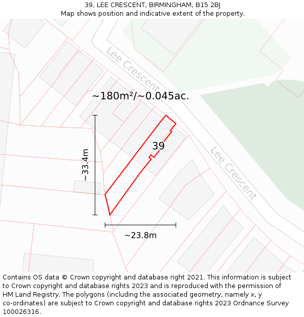 39, LEE CRESCENT, BIRMINGHAM, B15 2BJ: Plot and title map