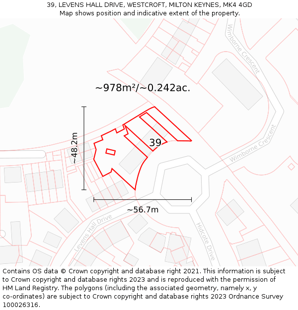 39, LEVENS HALL DRIVE, WESTCROFT, MILTON KEYNES, MK4 4GD: Plot and title map