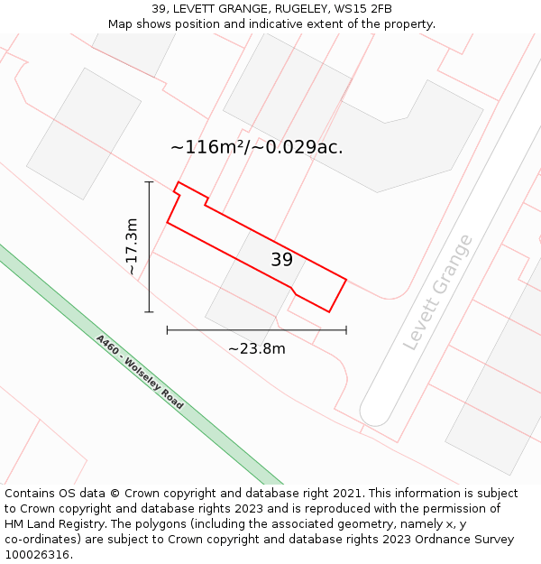 39, LEVETT GRANGE, RUGELEY, WS15 2FB: Plot and title map