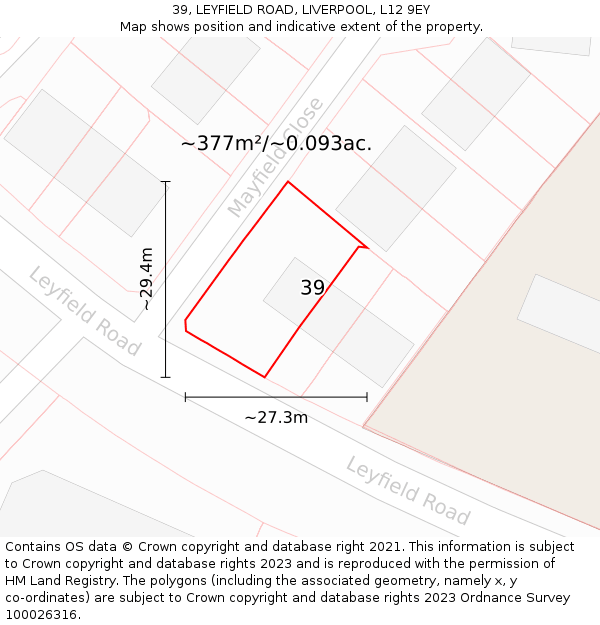 39, LEYFIELD ROAD, LIVERPOOL, L12 9EY: Plot and title map