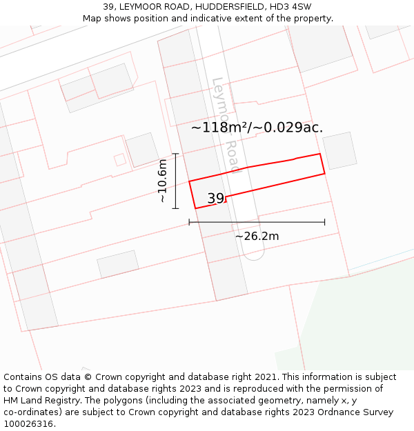 39, LEYMOOR ROAD, HUDDERSFIELD, HD3 4SW: Plot and title map