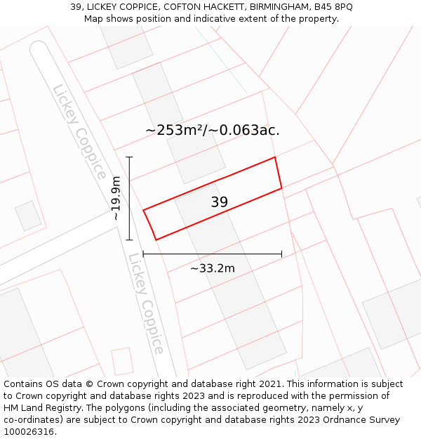 39, LICKEY COPPICE, COFTON HACKETT, BIRMINGHAM, B45 8PQ: Plot and title map