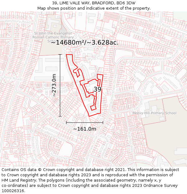 39, LIME VALE WAY, BRADFORD, BD6 3DW: Plot and title map