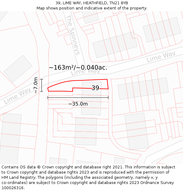 39, LIME WAY, HEATHFIELD, TN21 8YB: Plot and title map
