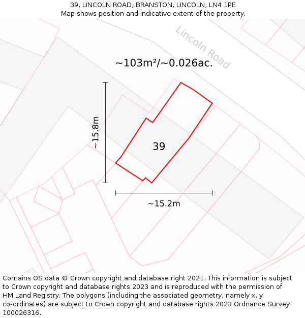 39, LINCOLN ROAD, BRANSTON, LINCOLN, LN4 1PE: Plot and title map
