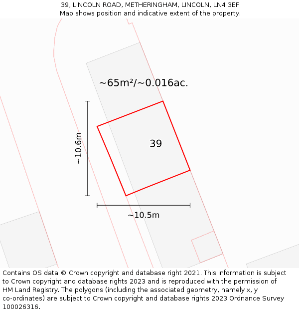 39, LINCOLN ROAD, METHERINGHAM, LINCOLN, LN4 3EF: Plot and title map