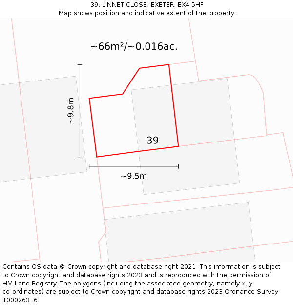 39, LINNET CLOSE, EXETER, EX4 5HF: Plot and title map