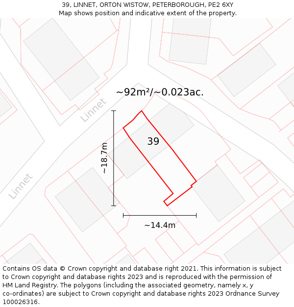 39, LINNET, ORTON WISTOW, PETERBOROUGH, PE2 6XY: Plot and title map
