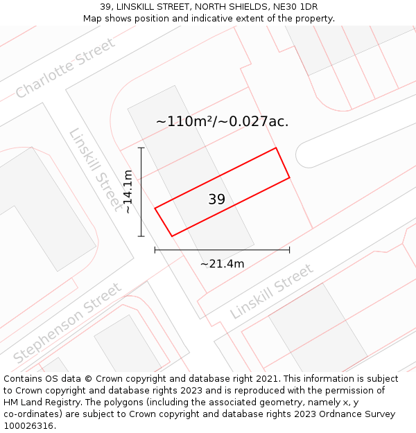 39, LINSKILL STREET, NORTH SHIELDS, NE30 1DR: Plot and title map