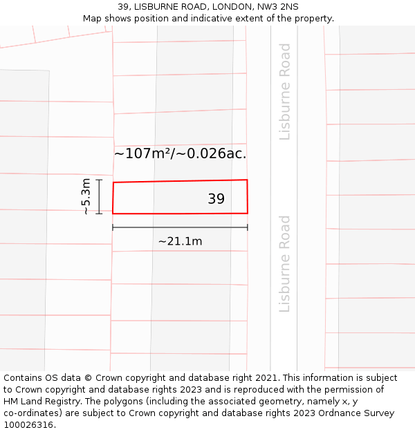 39, LISBURNE ROAD, LONDON, NW3 2NS: Plot and title map