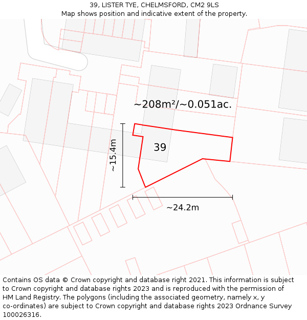 39, LISTER TYE, CHELMSFORD, CM2 9LS: Plot and title map