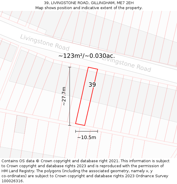 39, LIVINGSTONE ROAD, GILLINGHAM, ME7 2EH: Plot and title map