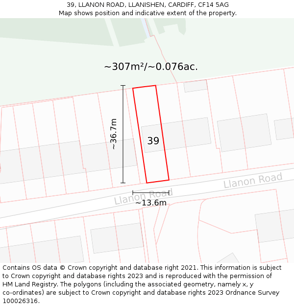 39, LLANON ROAD, LLANISHEN, CARDIFF, CF14 5AG: Plot and title map