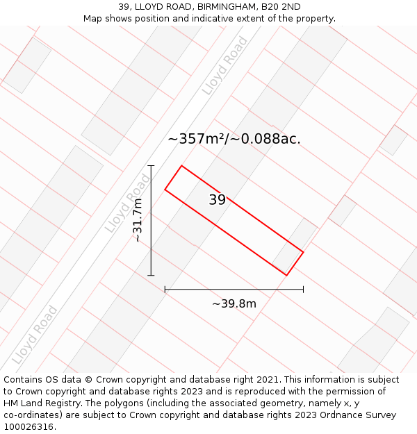 39, LLOYD ROAD, BIRMINGHAM, B20 2ND: Plot and title map