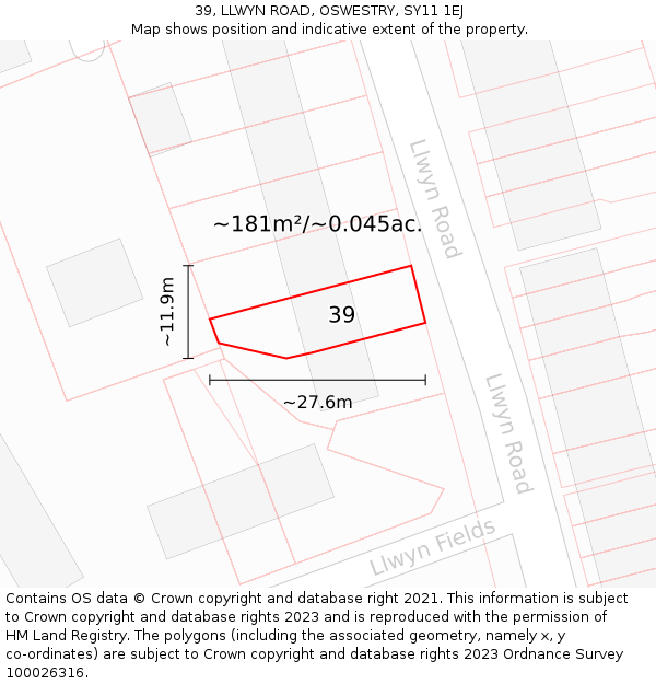 39, LLWYN ROAD, OSWESTRY, SY11 1EJ: Plot and title map