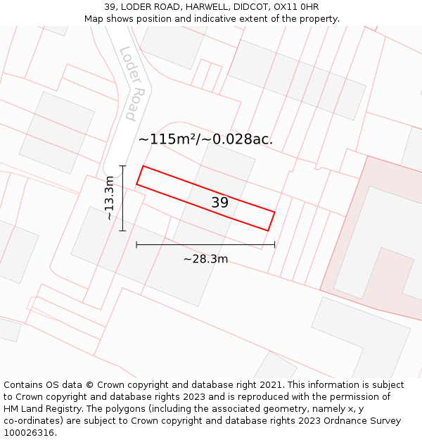 39, LODER ROAD, HARWELL, DIDCOT, OX11 0HR: Plot and title map