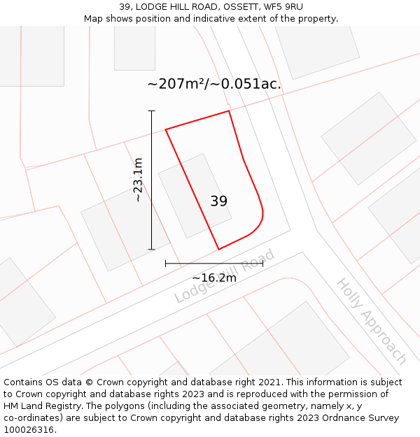39, LODGE HILL ROAD, OSSETT, WF5 9RU: Plot and title map