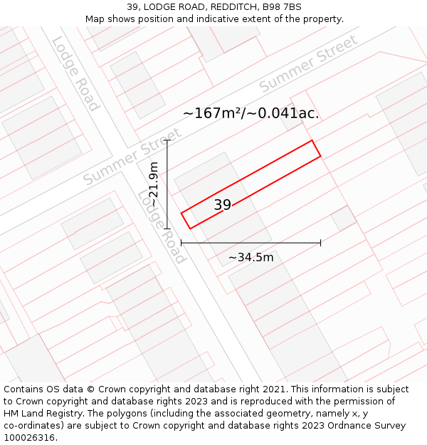 39, LODGE ROAD, REDDITCH, B98 7BS: Plot and title map