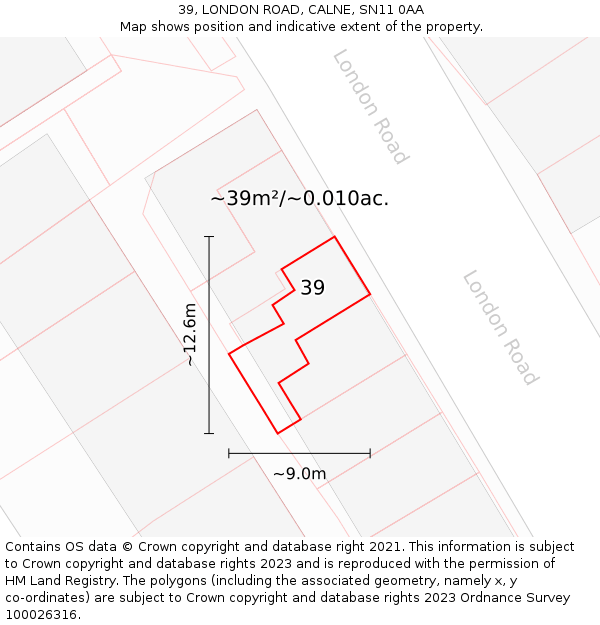 39, LONDON ROAD, CALNE, SN11 0AA: Plot and title map