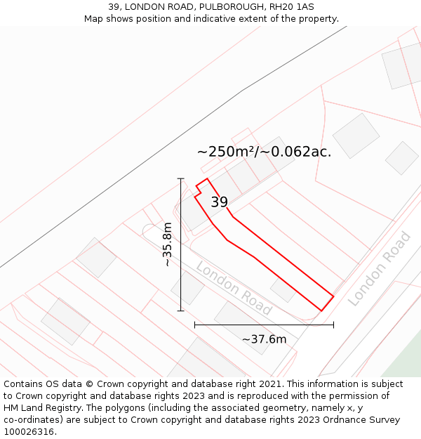 39, LONDON ROAD, PULBOROUGH, RH20 1AS: Plot and title map