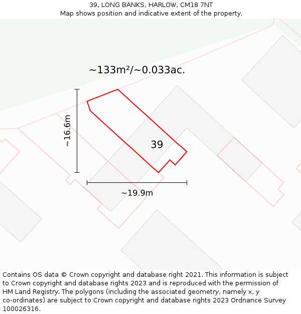 39, LONG BANKS, HARLOW, CM18 7NT: Plot and title map