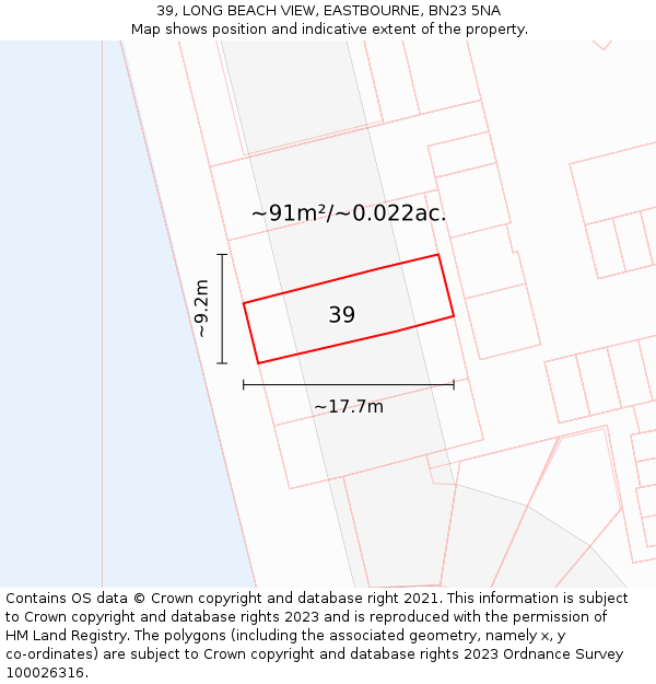 39, LONG BEACH VIEW, EASTBOURNE, BN23 5NA: Plot and title map