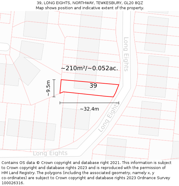 39, LONG EIGHTS, NORTHWAY, TEWKESBURY, GL20 8QZ: Plot and title map