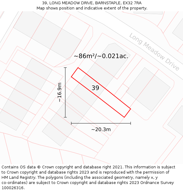 39, LONG MEADOW DRIVE, BARNSTAPLE, EX32 7RA: Plot and title map