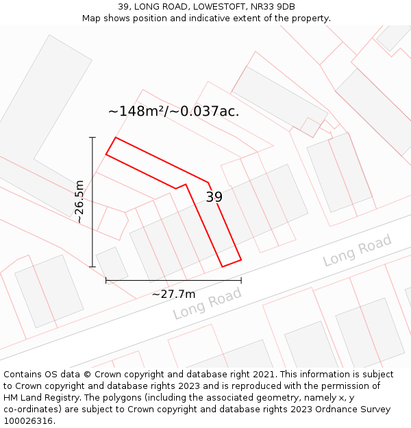 39, LONG ROAD, LOWESTOFT, NR33 9DB: Plot and title map