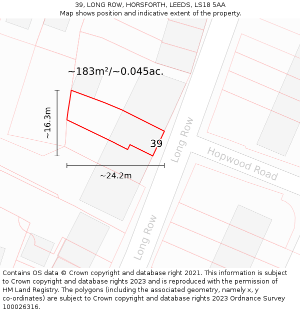 39, LONG ROW, HORSFORTH, LEEDS, LS18 5AA: Plot and title map