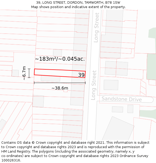 39, LONG STREET, DORDON, TAMWORTH, B78 1SW: Plot and title map