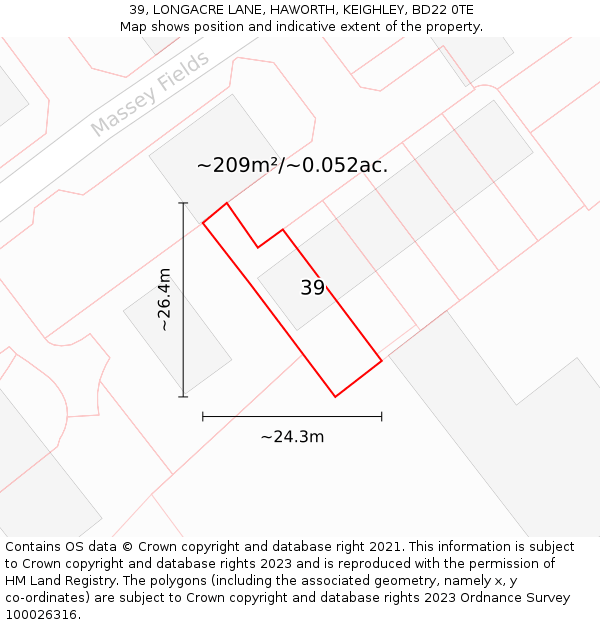 39, LONGACRE LANE, HAWORTH, KEIGHLEY, BD22 0TE: Plot and title map