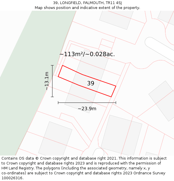 39, LONGFIELD, FALMOUTH, TR11 4SJ: Plot and title map