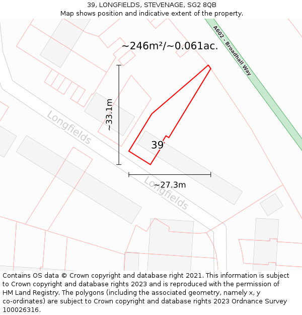 39, LONGFIELDS, STEVENAGE, SG2 8QB: Plot and title map
