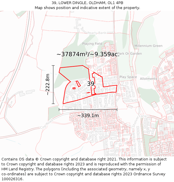39, LOWER DINGLE, OLDHAM, OL1 4PB: Plot and title map